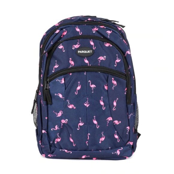 Flamingo Print - Navy & Pink Backpack - Multi-Compartment - Lightweight- NWT - Picture 1 of 7